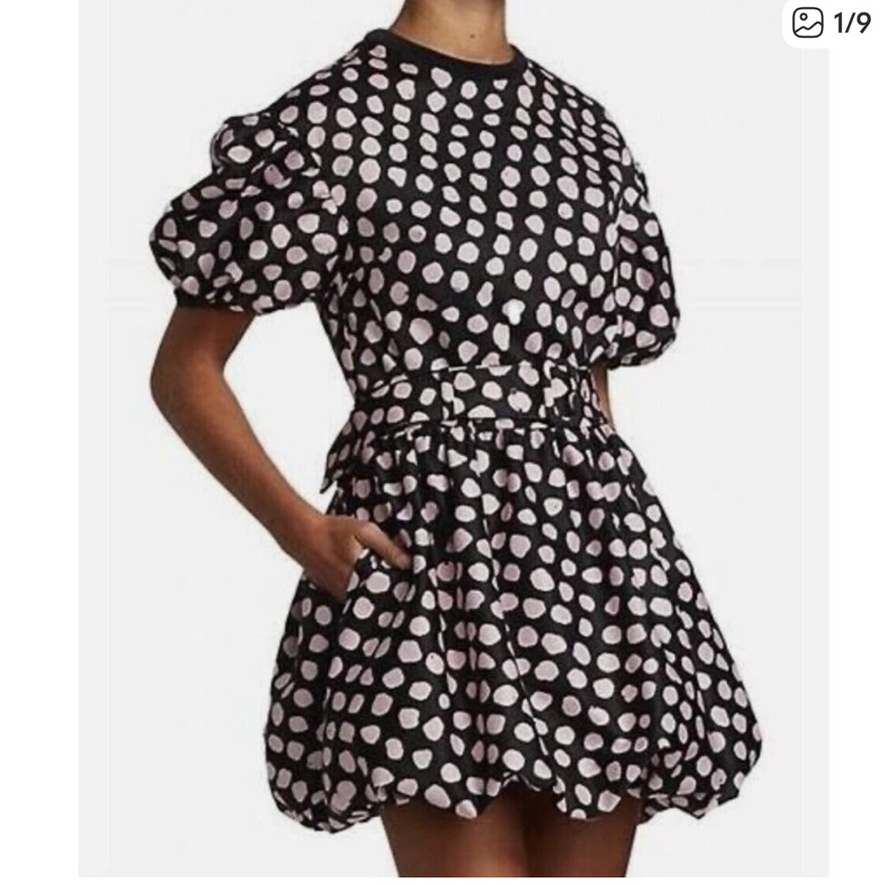 Tanya Taylor polka Dot Puff Sleeve Bubble Hem Dress